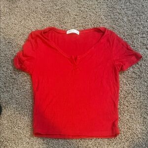 Red V-Neck Women's Top